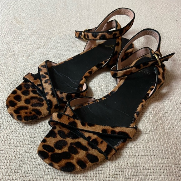 J.Crew Leopard Print Calf-hair Cross Strap Lucy Sandal, Sz 10